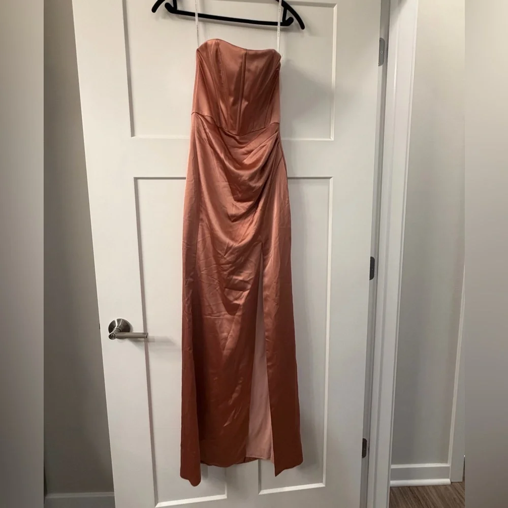 New After Six Corset Strapless Charmeuse Gown in color Copper Penny - Picture 10 of 11